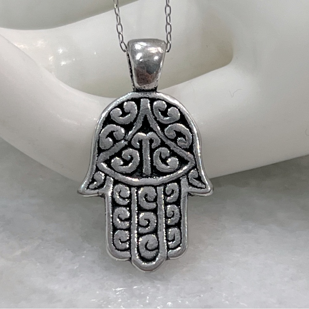 Sterling Silver Hamsa Pendant 18” Necklace